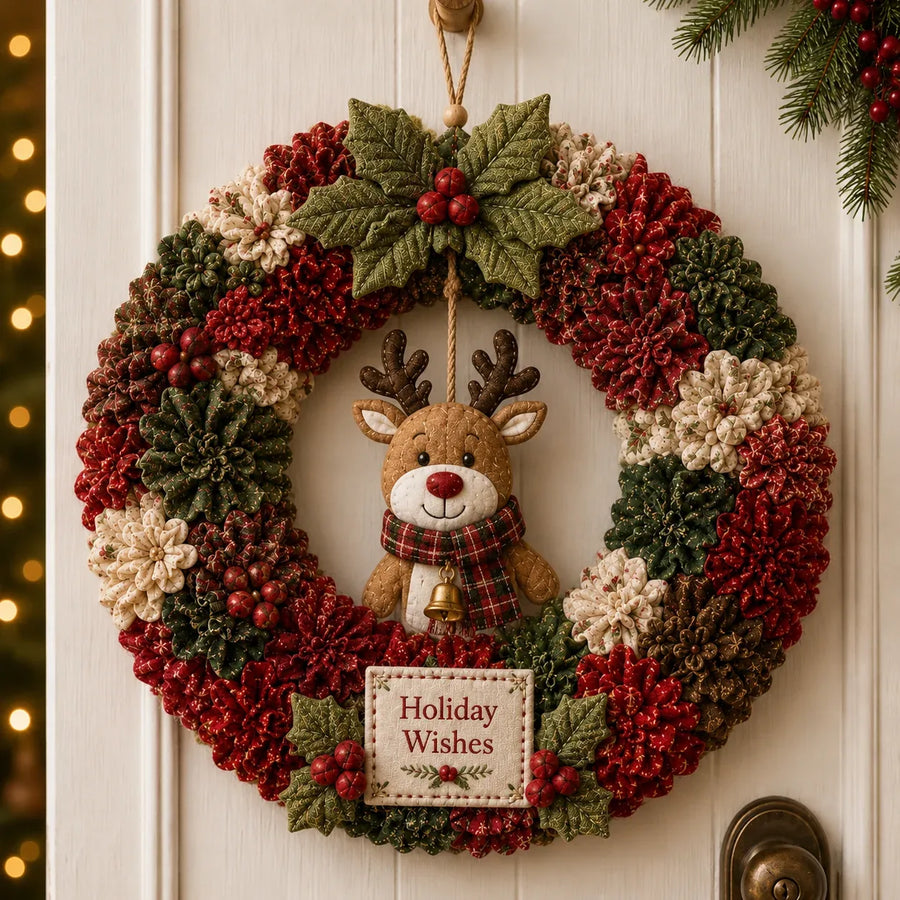 Reindeer fabric poke wreath design